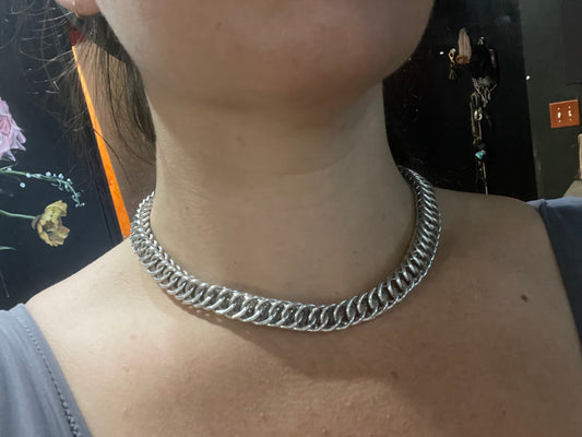 15” to 18” Chunky Chainmail Necklace - Half Persian Weave - Aluminum Rings