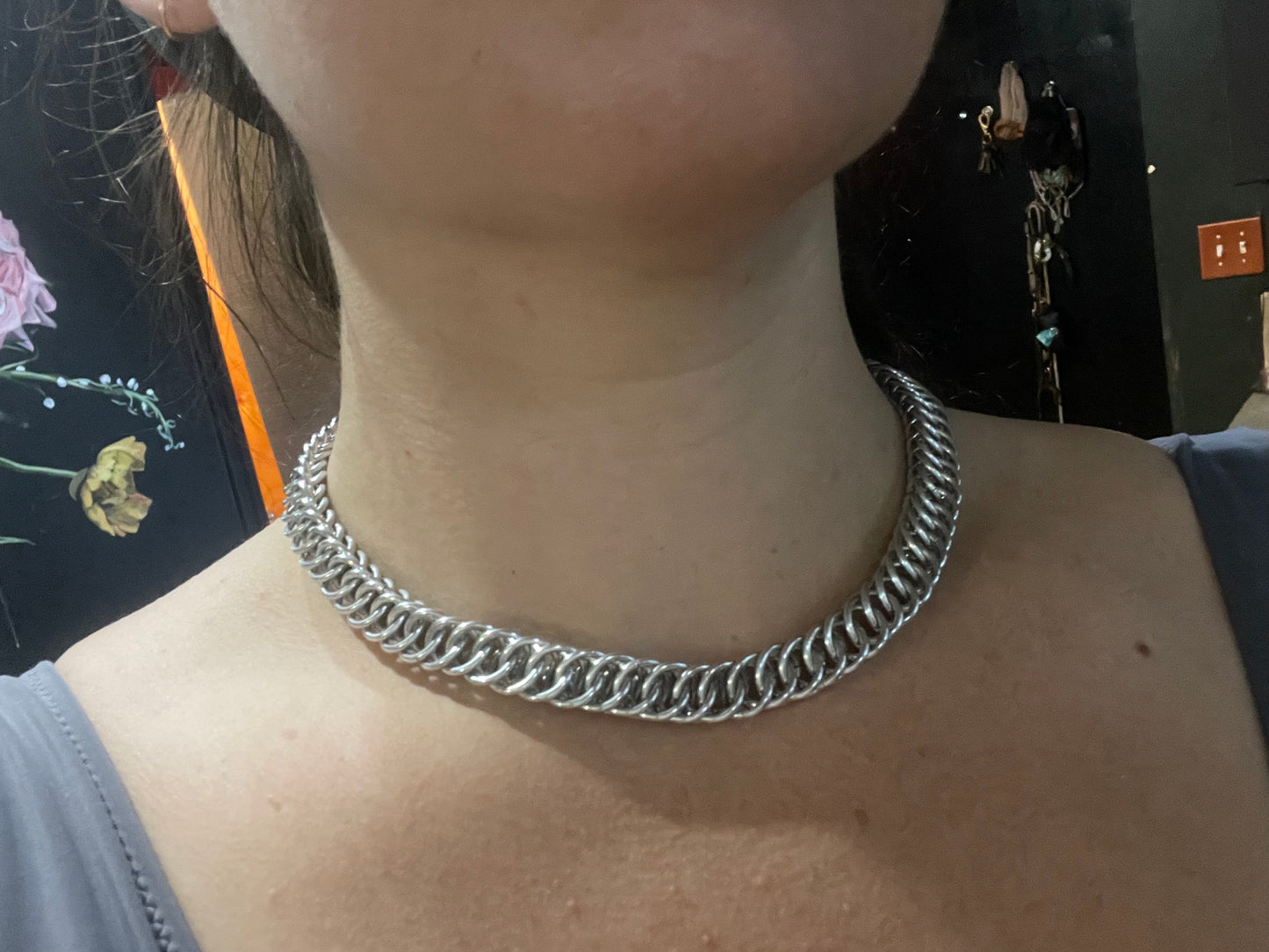 15” to 18” Chunky Chainmail Necklace - Half Persian Weave - Aluminum Rings